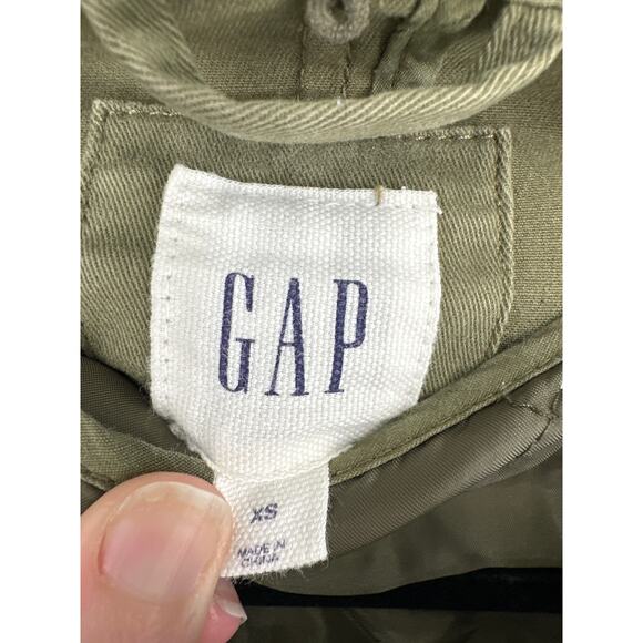 GAP Jacket Coat Womens XS Olive Green Lined Parka Utility Hooded Army Primaloft - Picture 2 of 7